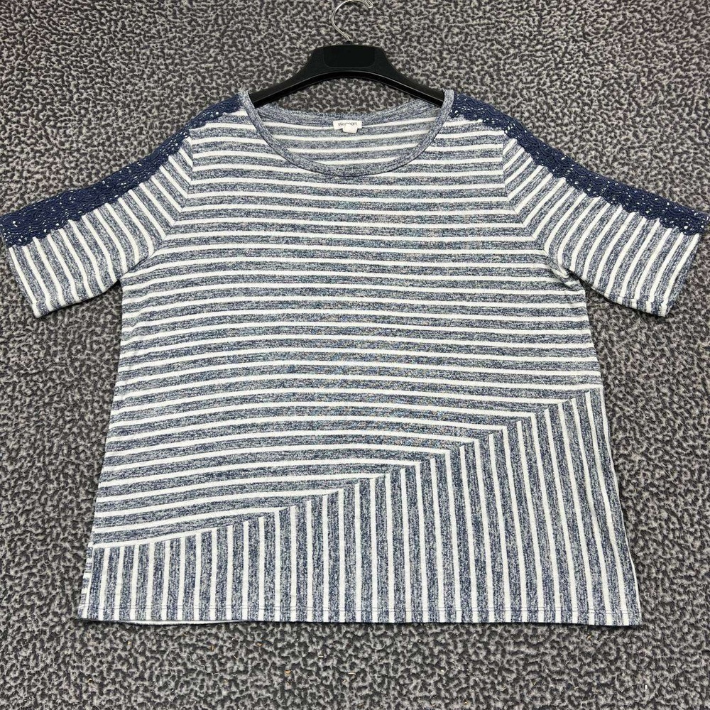 Westport Shirt Women Extra Large Blue White Striped Short Sleeve XL